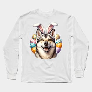 Czechoslovakian Vlcak Enjoys Easter with Bunny Ears Long Sleeve T-Shirt